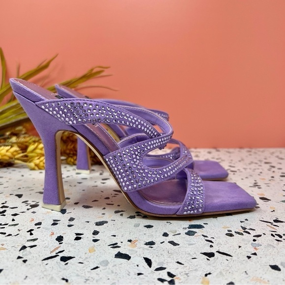 Nine West Y2K 90s Jeweled Women’s Purple Square Toe Heeled Sandals Sz 8 1/2”